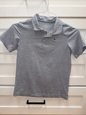 Vineyard Vines Light Gray Striped Boys' Polo with Whale Logo Size S